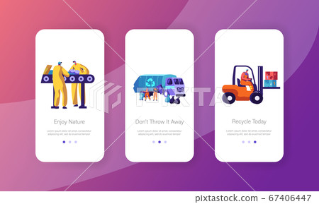 Eco, Garbage Recycling Concept for Website or Web Page, Metallurgy Factory Working Process, Workers Collecting Litter to Truck 67406447