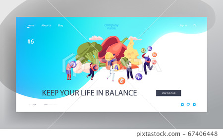 Healthy Lifestyle, Organic Food Choice Website Landing Page. Fruits, Vegetables, Cheese and Eggs as Source of Health 67406448