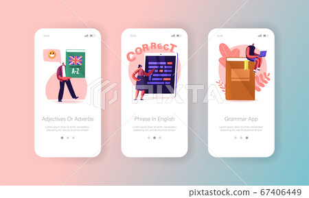 Grammar Test in School or College.Mobile App Page Onboard Screen Template. Tiny Teacher Characters Grammar Test in School or College.Mobile App Page Onboard Screen Template. Tiny Teacher Characters 67406449