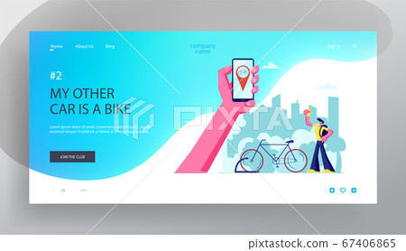 Man Using Smartphone App for Bike Rent Service 67406865