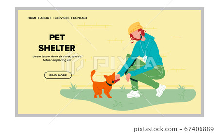 Pet Shelter Volunteer With Homeless Cat Vector 67406889