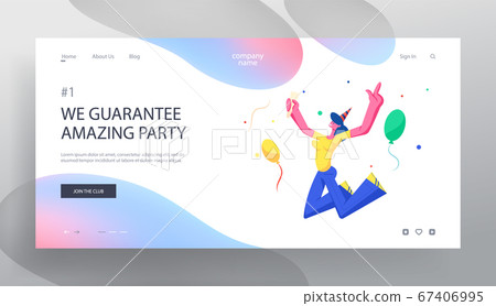 Girl Jumping with Hands Up in Festive Hat Girl Jumping with Hands Up in Festive Hat 67406995