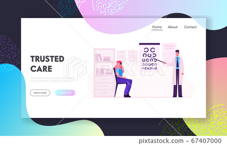 Professional Optician Exam Website Landing Page. Ophthalmologist Doctor Check Eyesight. Oculist with Pointer Checkup Eye Sight for Treatment Vision Web Page Banner. Cartoon Flat Vector Illustration Professional Optician Exam Website Landing Page. Ophthalmologist Doctor Check Eyesight. Oculist with Pointer Checkup Eye Sight for Treatment Vision Web Page Banner. Cartoon Flat Vector Illustration 67407000