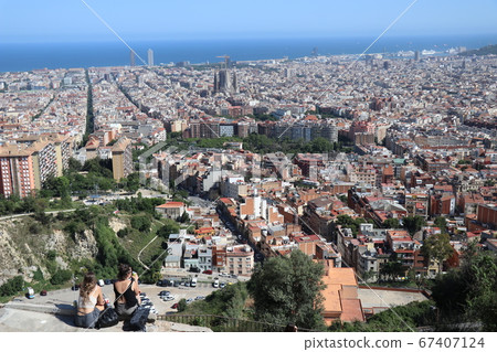 Barcelona skyline from the Carmel Fortress, Sacrada Familia, Spain 67407124