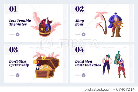Pirates Captain and Crew Adventure Fairy Tale Story Website Landing Page Set. Tiny Characters Wearing Old Fashioned Costumes at Huge Chest with Gold Web Page Banner. Cartoon Flat Vector Illustration Pirates Captain and Crew Adventure Fairy Tale Story Website Landing Page Set. Tiny Characters Wearing Old Fashioned Costumes at Huge Chest with Gold Web Page Banner. Cartoon Flat Vector Illustration 67407214