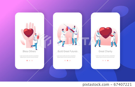 Doctor Characters in Blood Donation Laboratory Mobile App Page Onboard Screen Set, Healthcare, Charity, Medical Staff, Donor Day 67407221