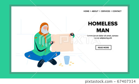 Homeless Man Begging Holding Cardboard Vector Illustration Homeless Man Begging Holding Cardboard Vector Illustration 67407314