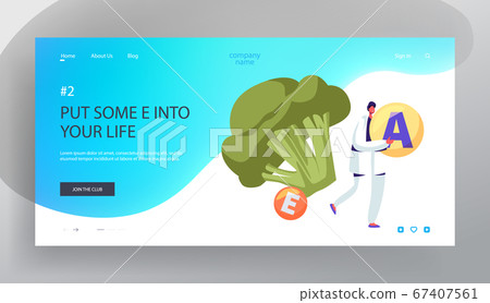 Healthy Lifestyle, Organic Food Website Landing Page, Young Man Character Hold Vitamin Ball in Hands, Huge Broccoli, Fresh Natural Healthy Lifestyle, Organic Food Website Landing Page, Young Man Character Hold Vitamin Ball in Hands, Huge Broccoli, Fresh Natural 67407561