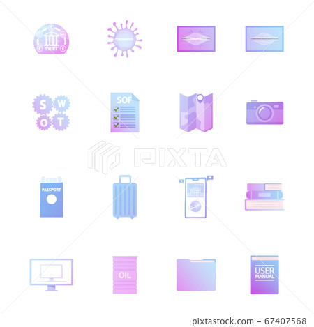 Set of Icons Swift, Sop and Swot, Coronavirus Cell, Muscle Pain and Passport, Suitcase, Smartphone 67407568