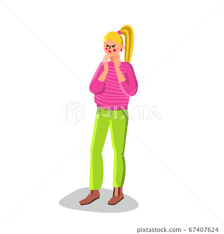 Sick Woman Suffering From Gland Sore Ache Vector Sick Woman Suffering From Gland Sore Ache Vector 67407624