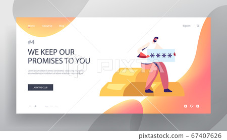 Man with Password Sitting on Golden Ingots, Concept of Security, Personal Access, User Authorization, Login, Money Protection Man with Password Sitting on Golden Ingots, Concept of Security, Personal Access, User Authorization, Login, Money Protection 67407626