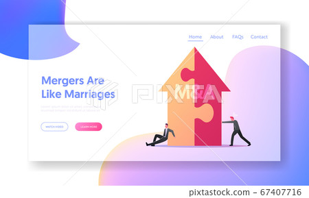 Merger and Acquisition Landing Page Template. Tiny Businessmen Characters Assemble Huge Puzzle Pieces Merger and Acquisition Landing Page Template. Tiny Businessmen Characters Assemble Huge Puzzle Pieces 67407716