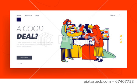 Senior Lady Look Vintage Postcards on Flea Market Landing Page Template. Aged Character Shopping on Garage Sale 67407738