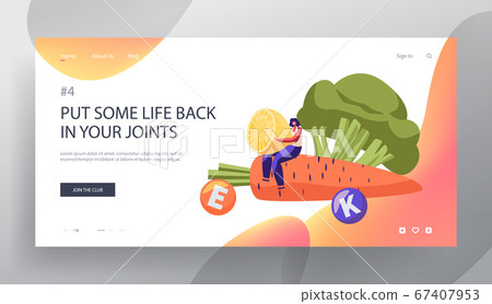 Healthy Food Choice Website Landing Page, Young Woman Sitting at Huge Carrot Holding Lemon Half with Broccoli, Vitamin Products Healthy Food Choice Website Landing Page, Young Woman Sitting at Huge Carrot Holding Lemon Half with Broccoli, Vitamin Products 67407953