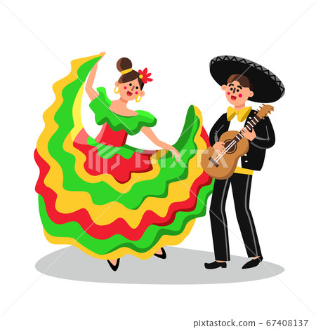 Mariachi Man Musician And Woman Dancing Vector 67408137