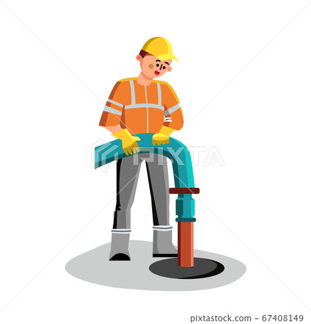 Sewer Cleaning Man Worker Plumbing Service Vector Sewer Cleaning Man Worker Plumbing Service Vector 67408149