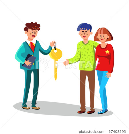 Realtor Giving House Key To New Owners Vector Realtor Giving House Key To New Owners Vector 67408293