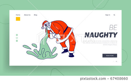 Sick Santa Claus Puke Landing Page Template. Suffering of Food Poisoning or Alcohol Intoxication 67408660