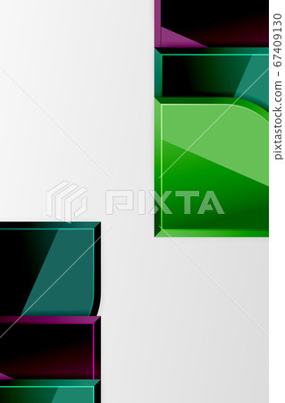 Glossy glass squares with round elements geometric composition. Abstract geometric background with 3d effect composition For Wallpaper, Banner, Background, Card, Book Illustration, landing page 67409130