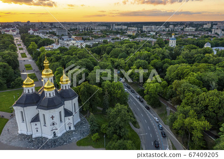 Welcome to Chernigov city Ukraine aerial view at the sunset. Welcome to Chernigov city Ukraine aerial view at the sunset. 67409205