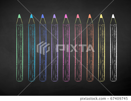 Chalk drawn illustration of colored pencils 67409745