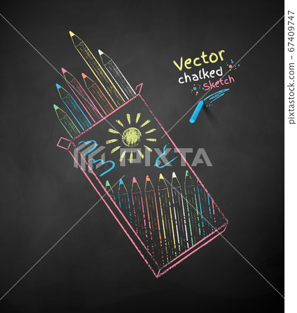 Chalk drawn illustration of pencil box Chalk drawn illustration of pencil box 67409747
