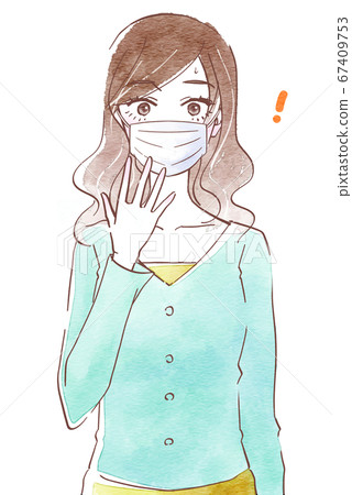 Surprised young woman wearing a mask 67409753