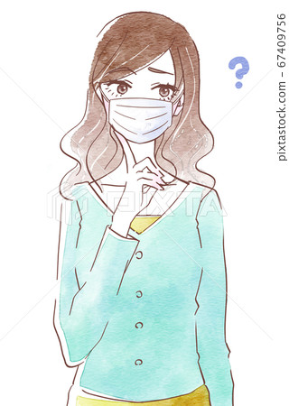 Wondering young woman wearing a mask 67409756