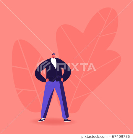 Easy Problem Solving Concept. Self Confident Male Character Stand with Arms Akimbo. Leader Demonstrate Strength 67409786