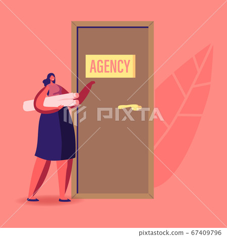 Recruitment, Job Hiring and Interview Concept. Unemployed Woman Searching Work. Girl Applicant Character Recruitment, Job Hiring and Interview Concept. Unemployed Woman Searching Work. Girl Applicant Character 67409796