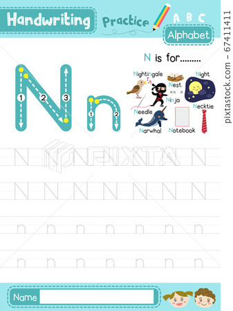 Letter N uppercase and lowercase tracing practice worksheet A4 67411411