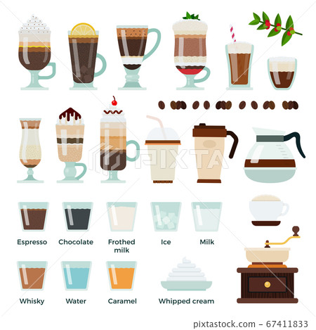 Set of Coffee and ingredients icons flat vector 67411833