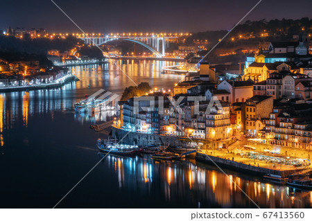 Night city skyline of Porto, Portugal 67413560