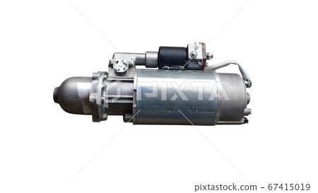 Starter for a car with solenoid isolated on white background. Spare parts. Starter for a car with solenoid isolated on white background. Spare parts. 67415019