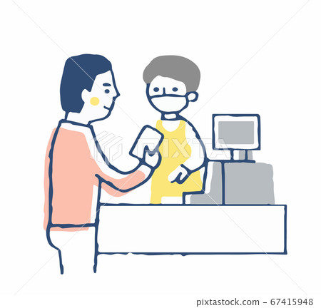 一個人在收銀機上進行無現金付款 67415948