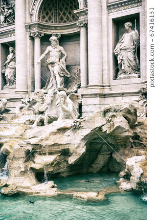 Main statues of the Trevi Fountain in Rome. Italy. Main statues of the Trevi Fountain in Rome. Italy. 67416131