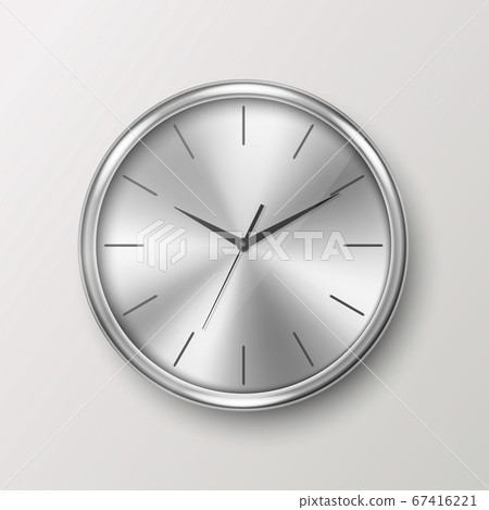 Vector 3d Realistic Simple Round Silver Chrome Wall Office Clock Icon Closeup Isolated on White Background. Design Template, Mock-up for Branding, Advertise. Front or Top View Vector 3d Realistic Simple Round Silver Chrome Wall Office Clock Icon Closeup Isolated on White Background. Design Template, Mock-up for Branding, Advertise. Front or Top View 67416221