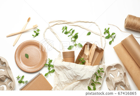 textile bag and disposable tableware from brown 67416865