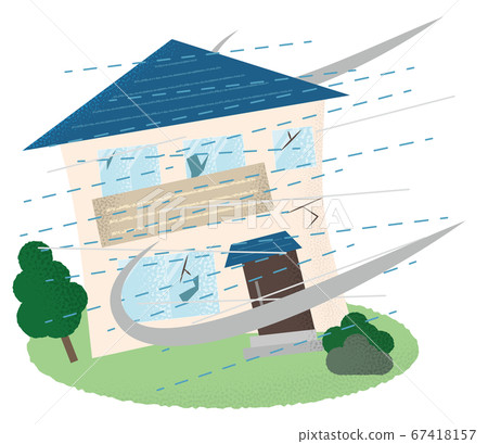 Vector illustration of houses suffering from typhoon damage 67418157