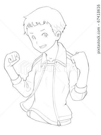 A girl student in a sports outfit that supports you in a guts pose (line drawing) A girl student in a sports outfit that supports you in a guts pose (line drawing) 67418616