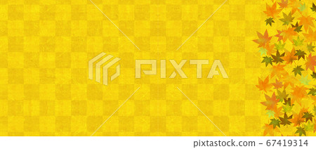 Golden checkered pattern and autumn leaves material 67419314