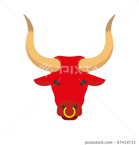 Ox bullock. Bovinae family domestic bull with big horns and nose ring. Vector illustration. 67419715