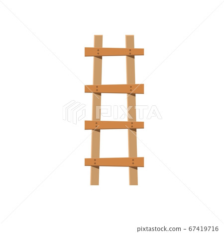 Old Crooked Wooden Ladder. Vector illustration isolated on white. 67419716