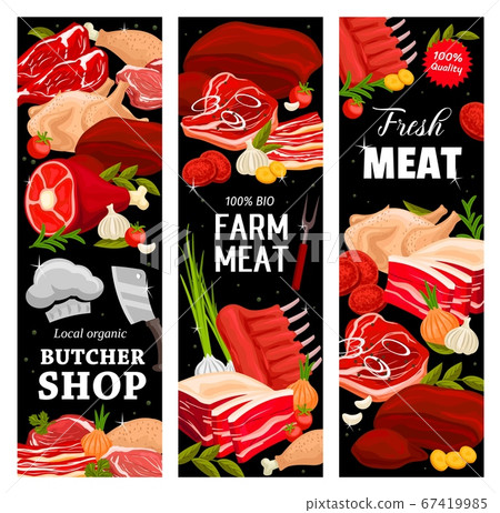 Meat, butcher shop banners, beef and pork food Meat, butcher shop banners, beef and pork food 67419985