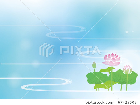 Blue cool background with fantastic lotus flowers floating in running water 67425505