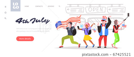 people with usa flags celebrating 4th of july american independence day celebration concept 67425521