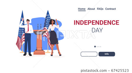 politician couple making speech from tribune with usa flag 4th of july american independence day celebration 67425523