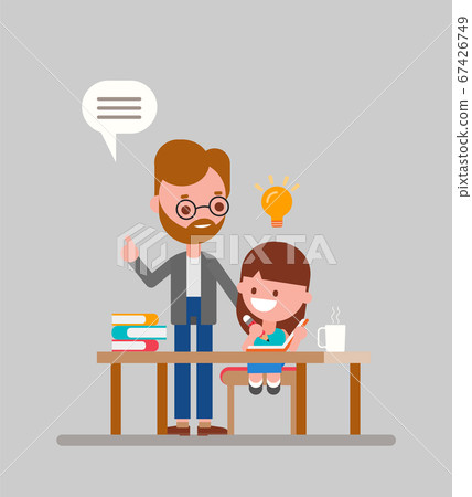 Father helping her daughter with homework. Father helping her daughter with homework. 67426749
