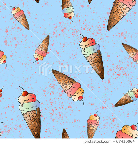 Cute seamless pattern with hand drawn ice cream 67430064