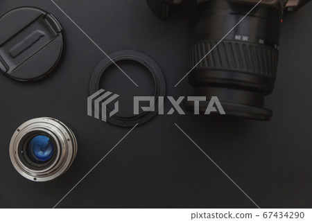 Photographer workplace with dslr camera system and 67434290